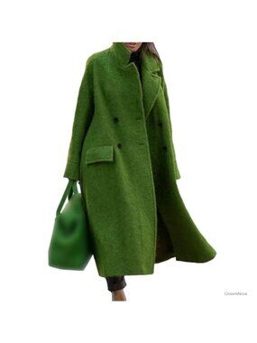 Oversized Wool Blend Double Breasted Maxi Pea Coat Trench Overcoat
